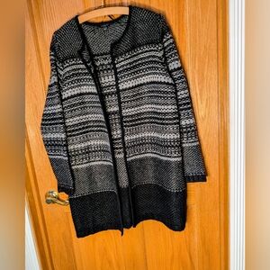 Ann Taylor Factory Size L Long Heavy Black And Gray Sweater Coat No Closure.